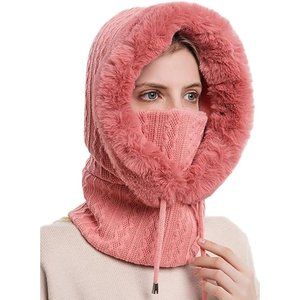 Women's Warm Hooded Winter Scarf Mask And Pullover Knitted Hat